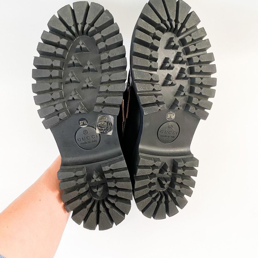 Gucci Loafers Lug Sole Chunky Black Leather Horsebit Size 37.5, 7.5 - Picture 8 of 14